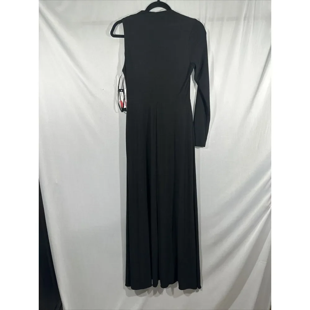 NWT $199 Betsy & Adam [ 8 ] One Shoulder Single Long Sleeve Gown‎ Black